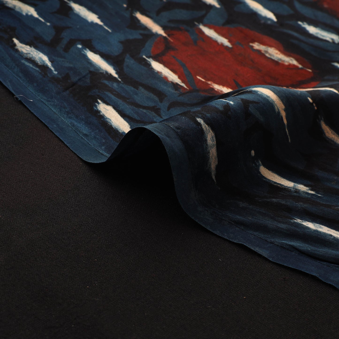 Blue - Ajrakh Hand Block Print Natural Dyed Modal Silk Fabric 37
