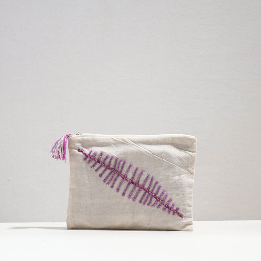 Handcrafted Cotton Recycled Leaf Design Cosmetic Pouch