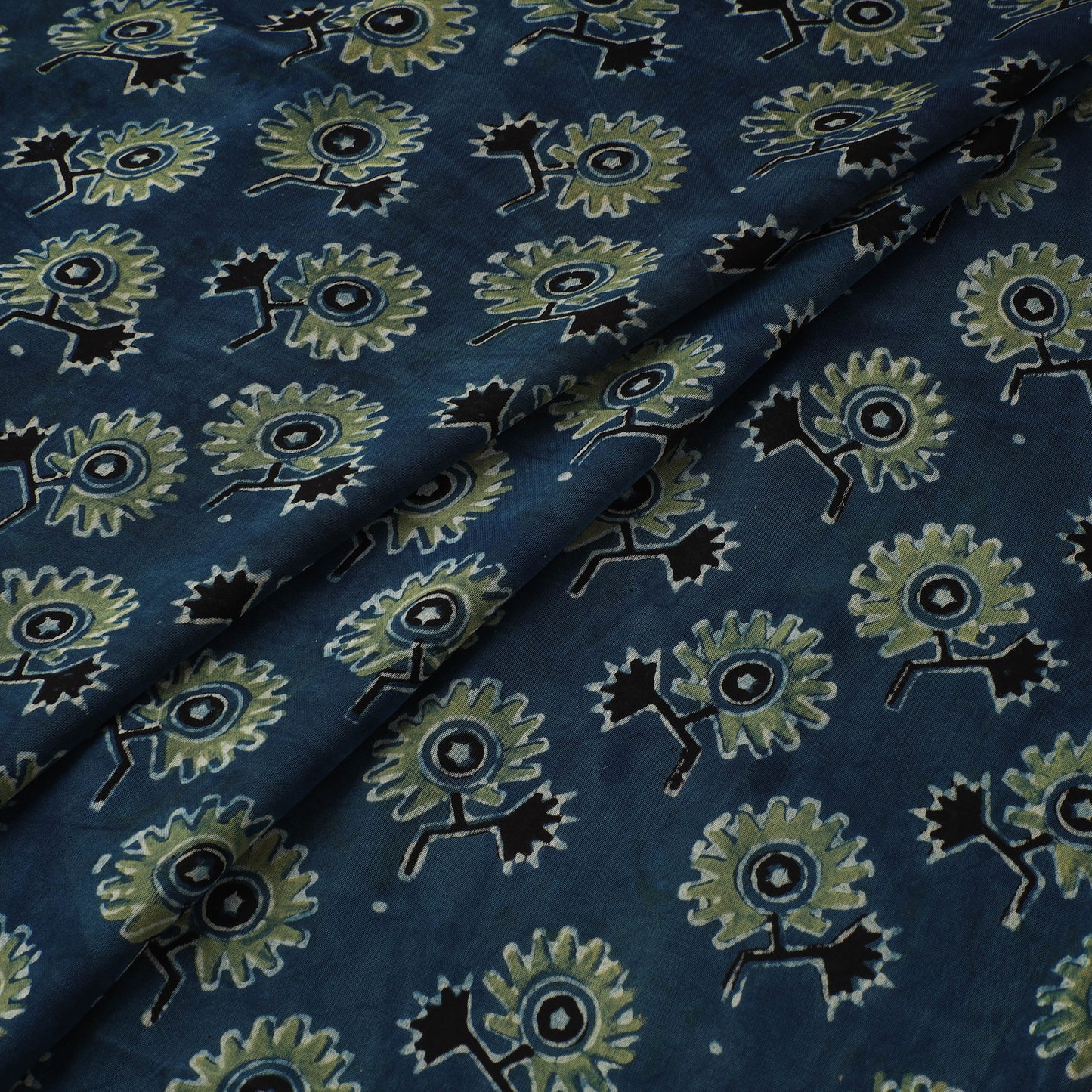 Blue - Ajrakh Hand Block Print Natural Dyed Modal Silk Fabric 38
