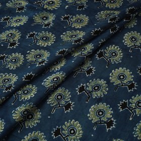 Blue - Ajrakh Hand Block Print Natural Dyed Modal Silk Fabric 38