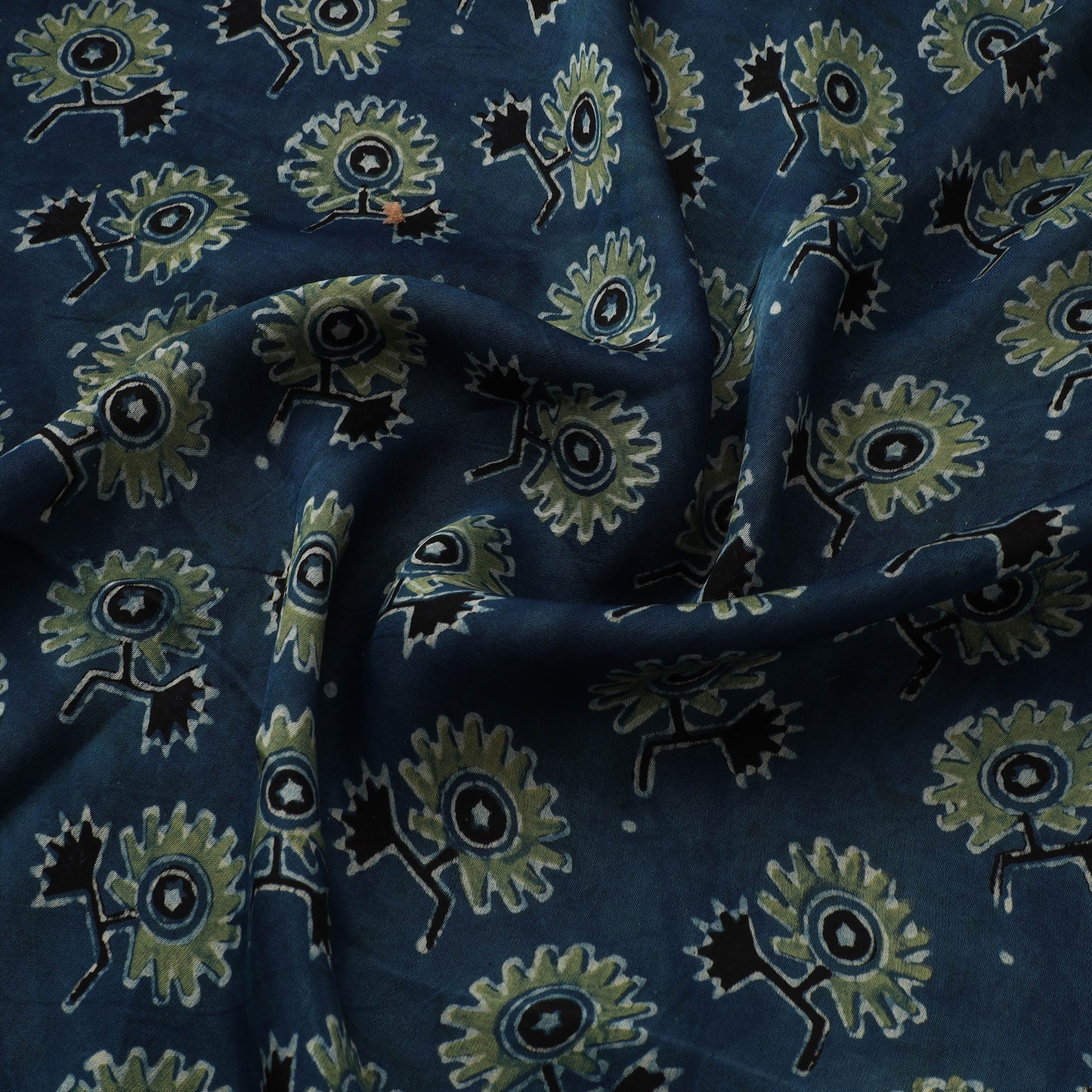 Blue - Ajrakh Hand Block Print Natural Dyed Modal Silk Fabric 38