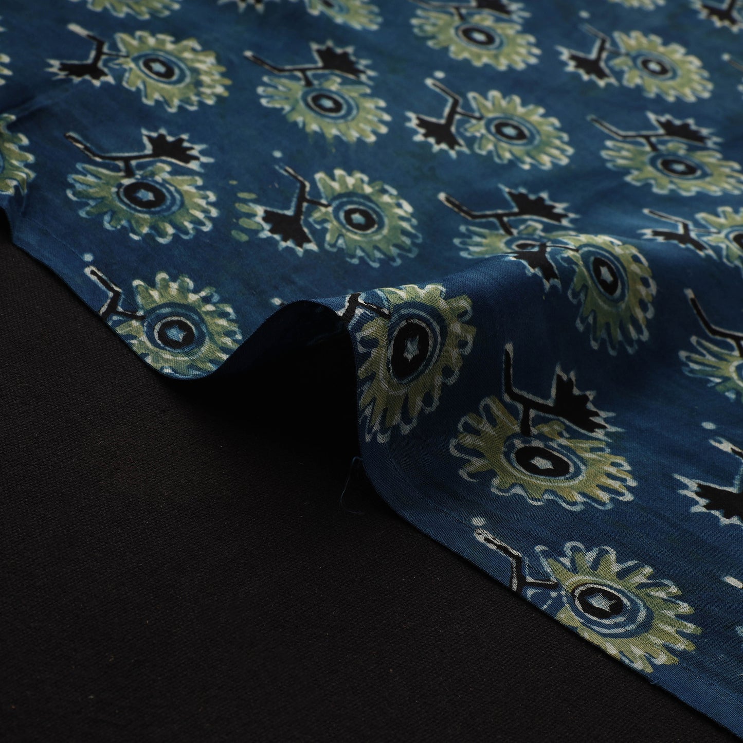 Blue - Ajrakh Hand Block Print Natural Dyed Modal Silk Fabric 38