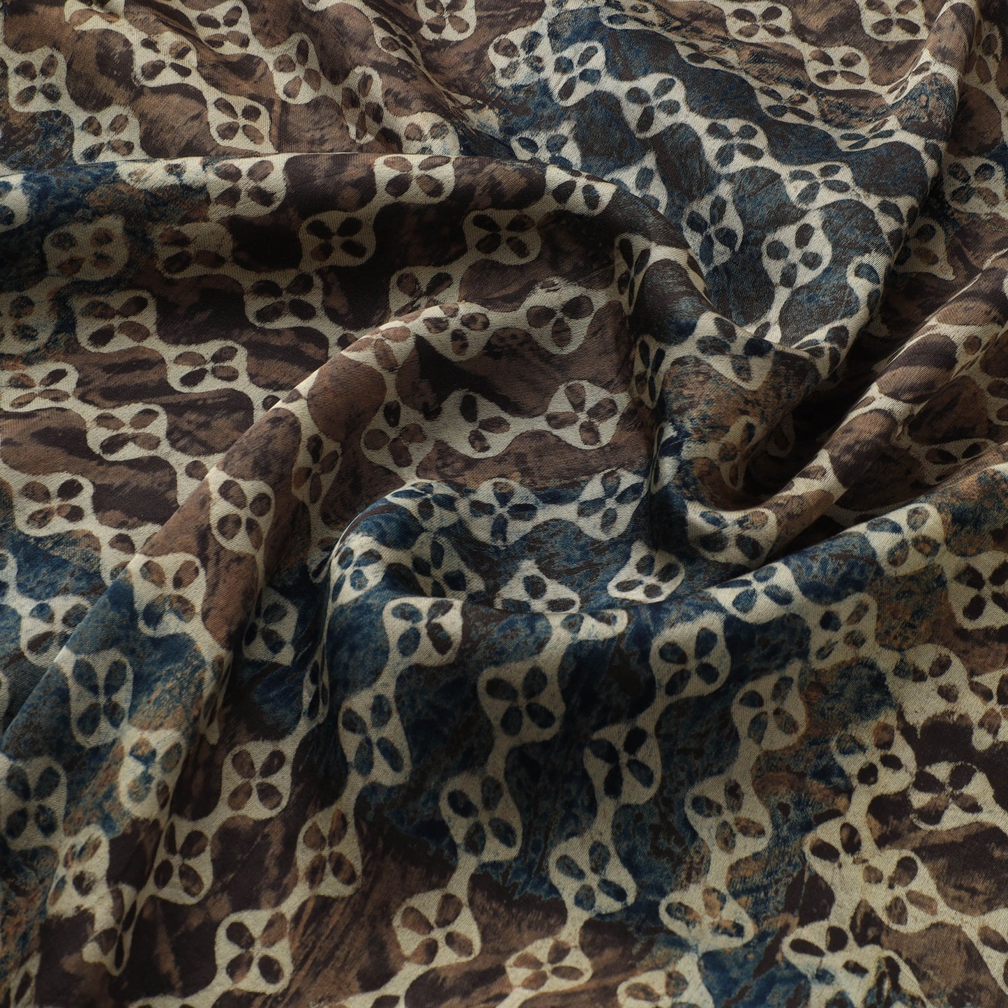 Brown - Ajrakh Hand Block Print Natural Dyed Modal Silk Fabric 39
