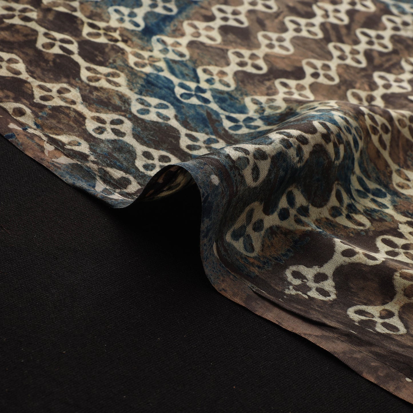 Brown - Ajrakh Hand Block Print Natural Dyed Modal Silk Fabric 39