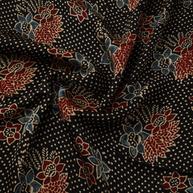 Black - Ajrakh Hand Block Print Natural Dyed Modal Silk Fabric 40