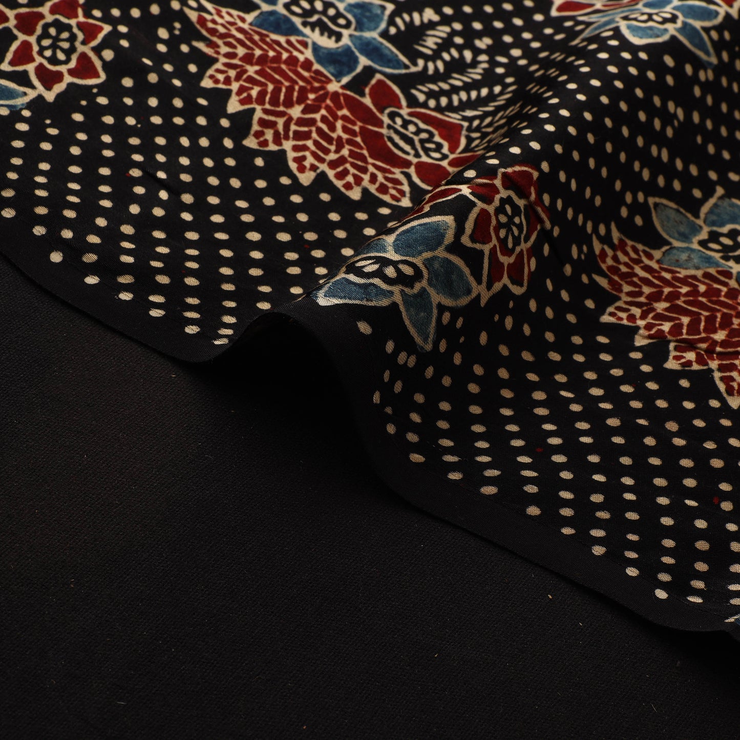 Black - Ajrakh Hand Block Print Natural Dyed Modal Silk Fabric 40