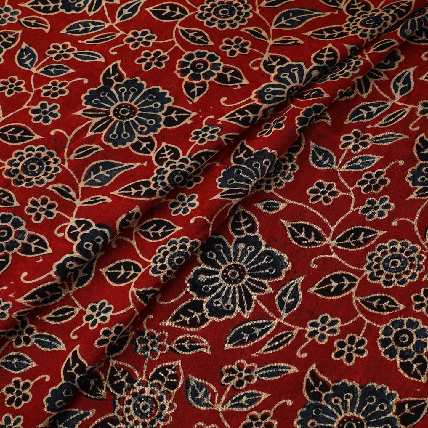 Red - Ajrakh Hand Block Print Natural Dyed Modal Silk Fabric 41