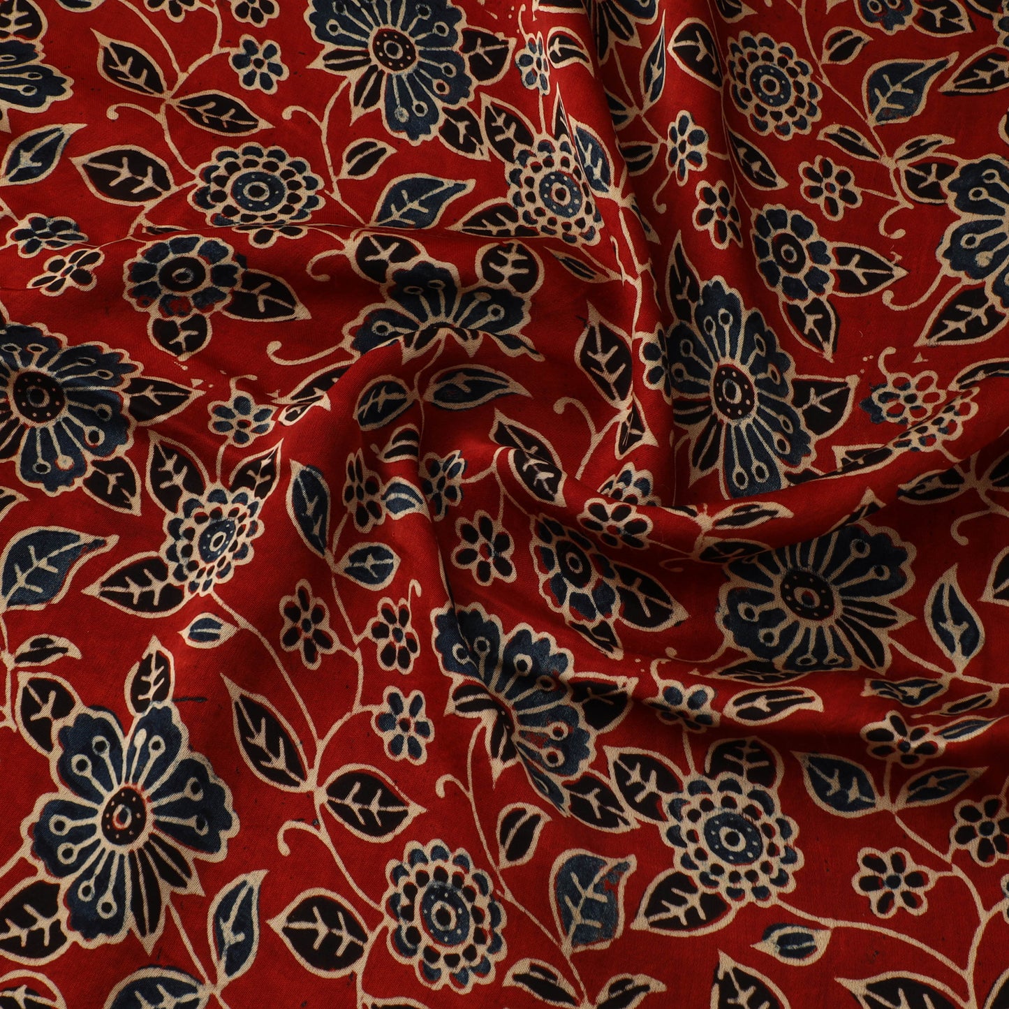 Red - Ajrakh Hand Block Print Natural Dyed Modal Silk Fabric 41