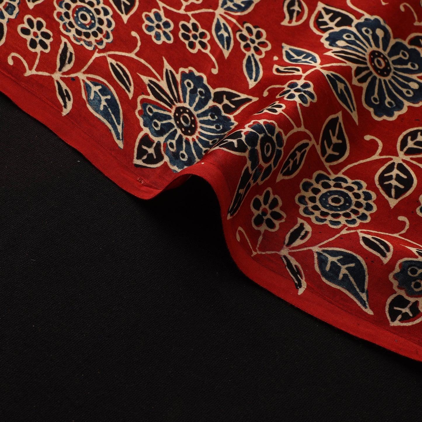 Red - Ajrakh Hand Block Print Natural Dyed Modal Silk Fabric 41