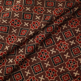 Brown - Ajrakh Hand Block Print Natural Dyed Modal Silk Fabric 44