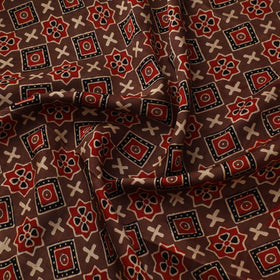 Brown - Ajrakh Hand Block Print Natural Dyed Modal Silk Fabric 44