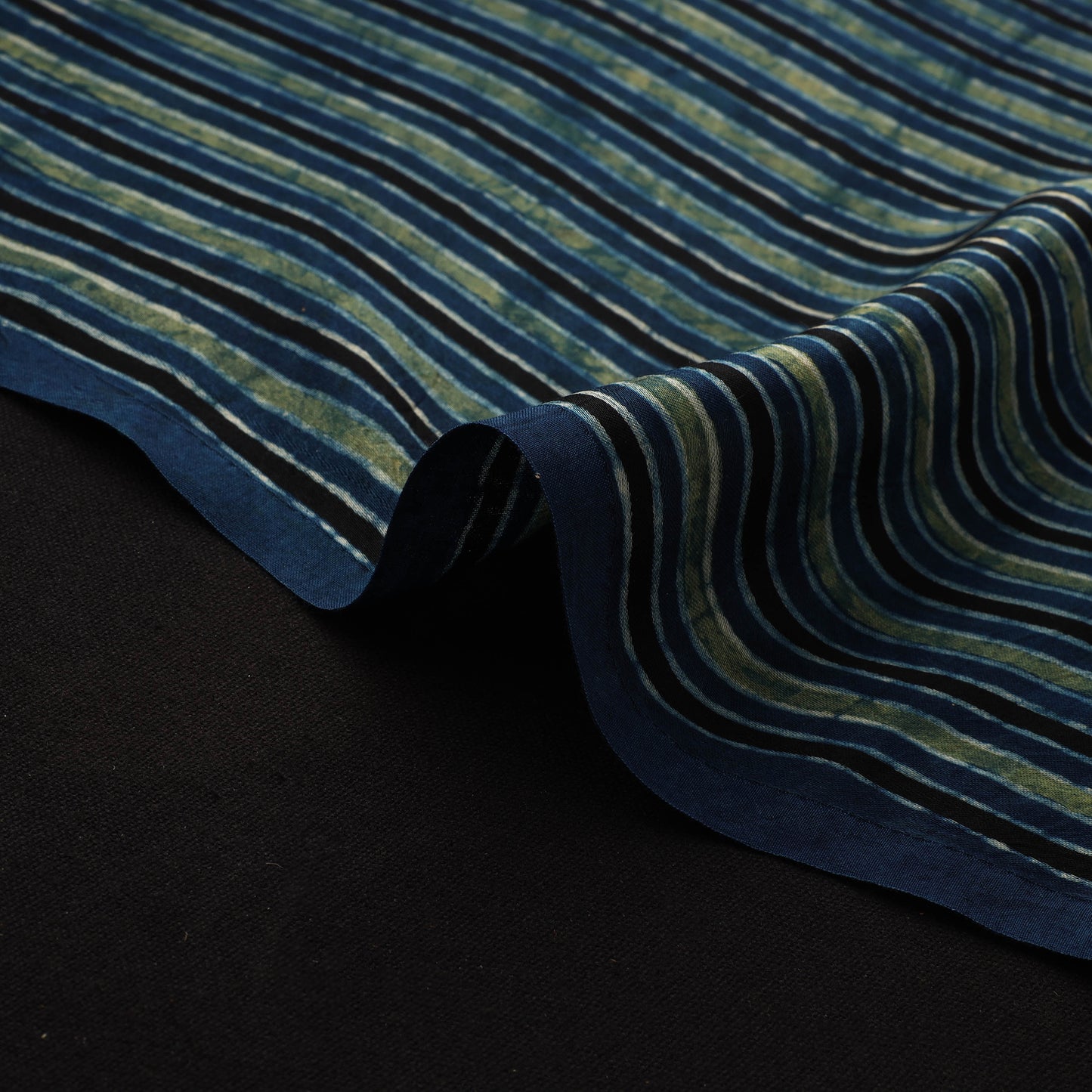 Blue - Ajrakh Hand Block Print Natural Dyed Modal Silk Fabric 45