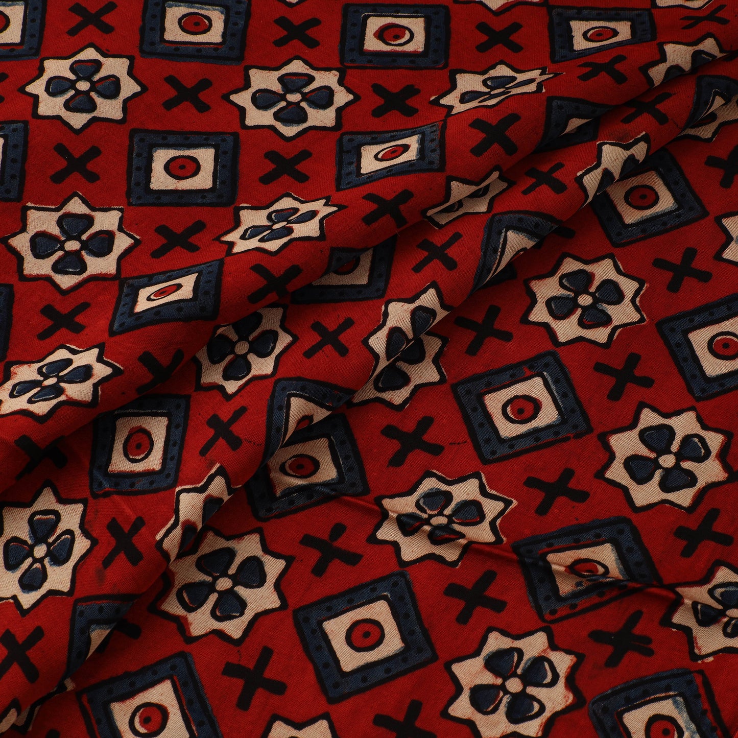 Red - Ajrakh Hand Block Print Natural Dyed Modal Silk Fabric 46