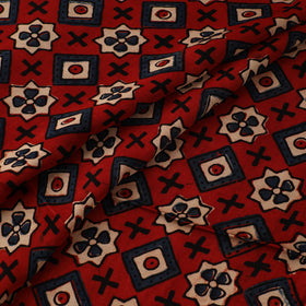 Red - Ajrakh Hand Block Print Natural Dyed Modal Silk Fabric 46
