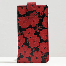 Red Handcrafted Embossed Leather Spectacle Case