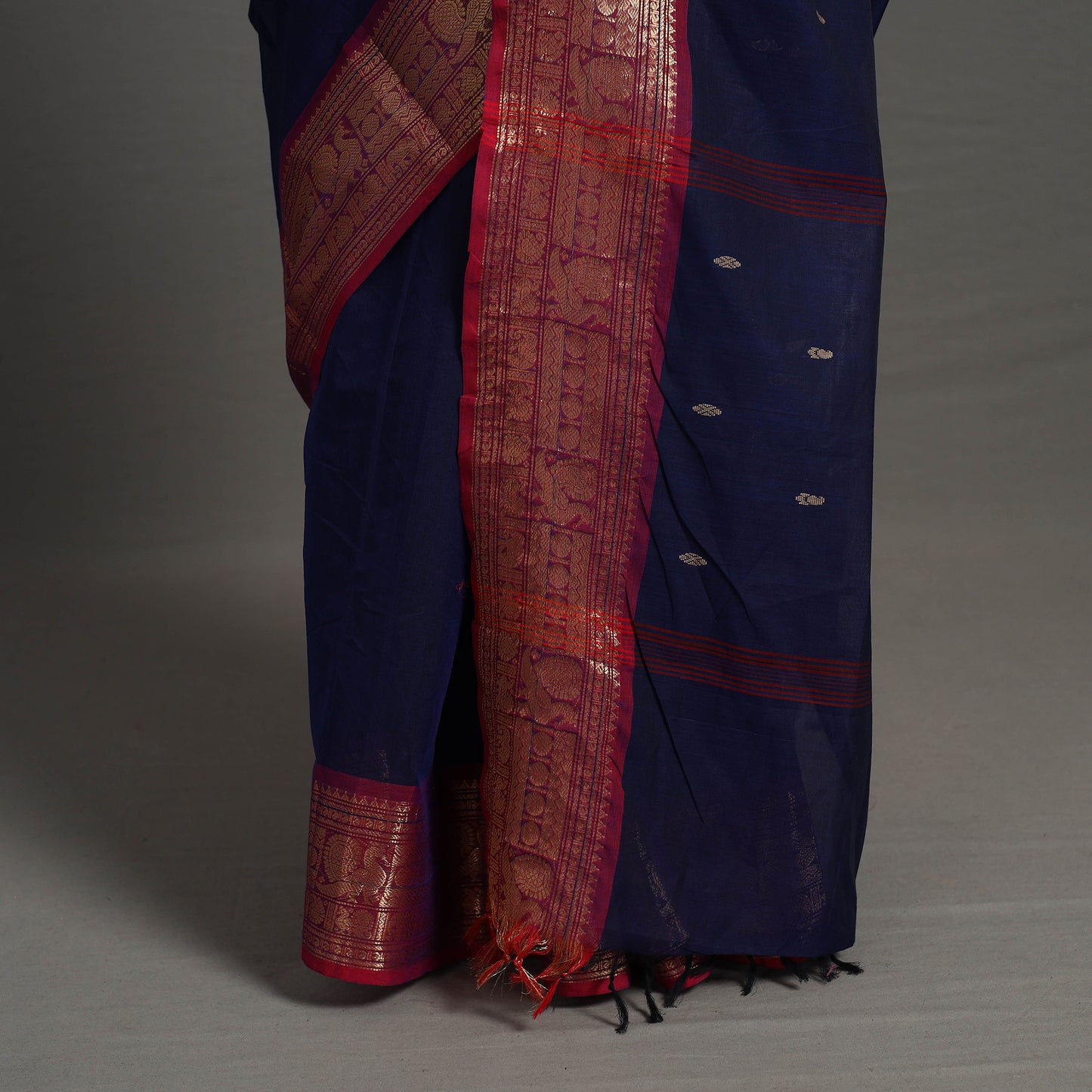 Blue - Kanchipuram Cotton Saree with Buti & Thread Border 29