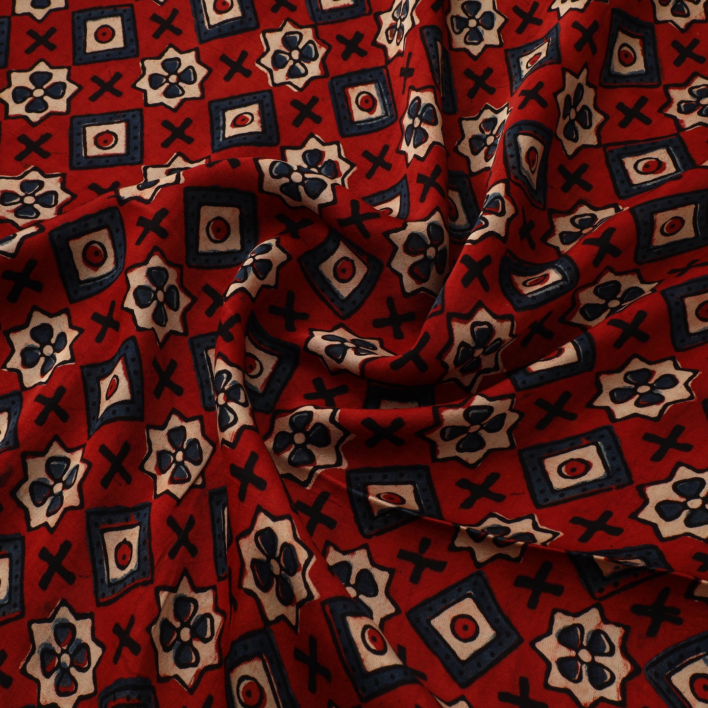 Red - Ajrakh Hand Block Print Natural Dyed Modal Silk Fabric 46