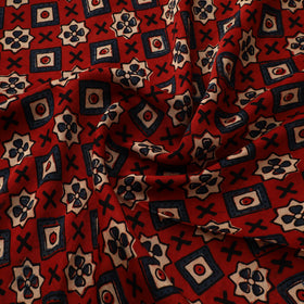 Red - Ajrakh Hand Block Print Natural Dyed Modal Silk Fabric 46