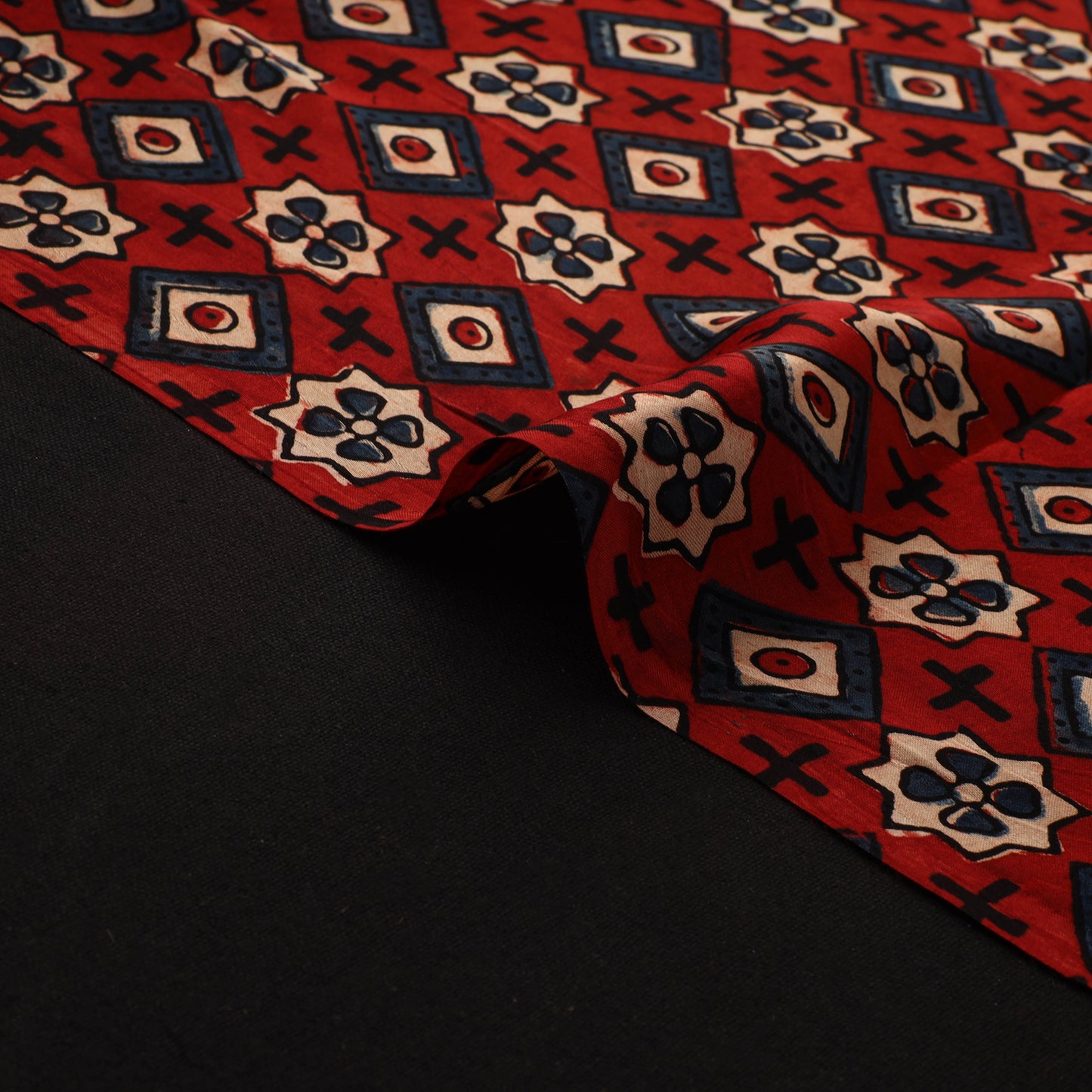 Red - Ajrakh Hand Block Print Natural Dyed Modal Silk Fabric 46