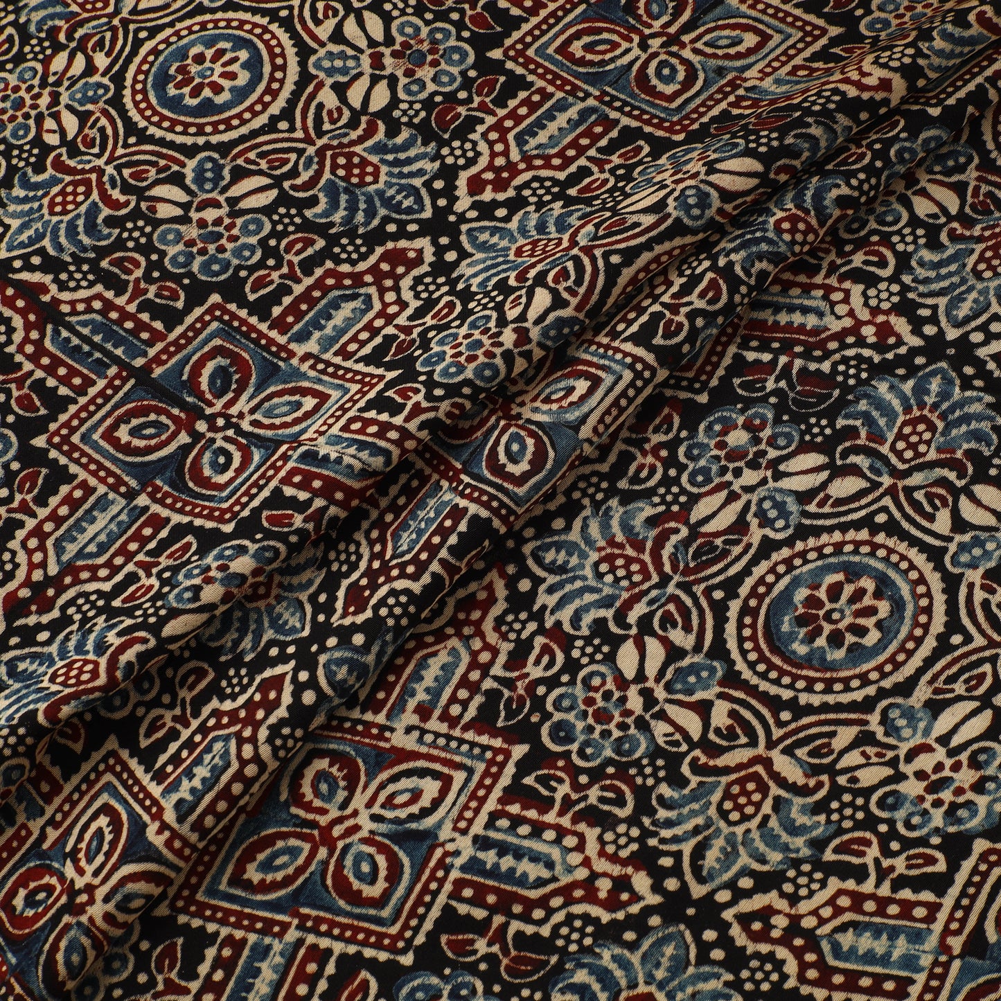 Multicolor - Ajrakh Hand Block Print Natural Dyed Modal Silk Fabric 47