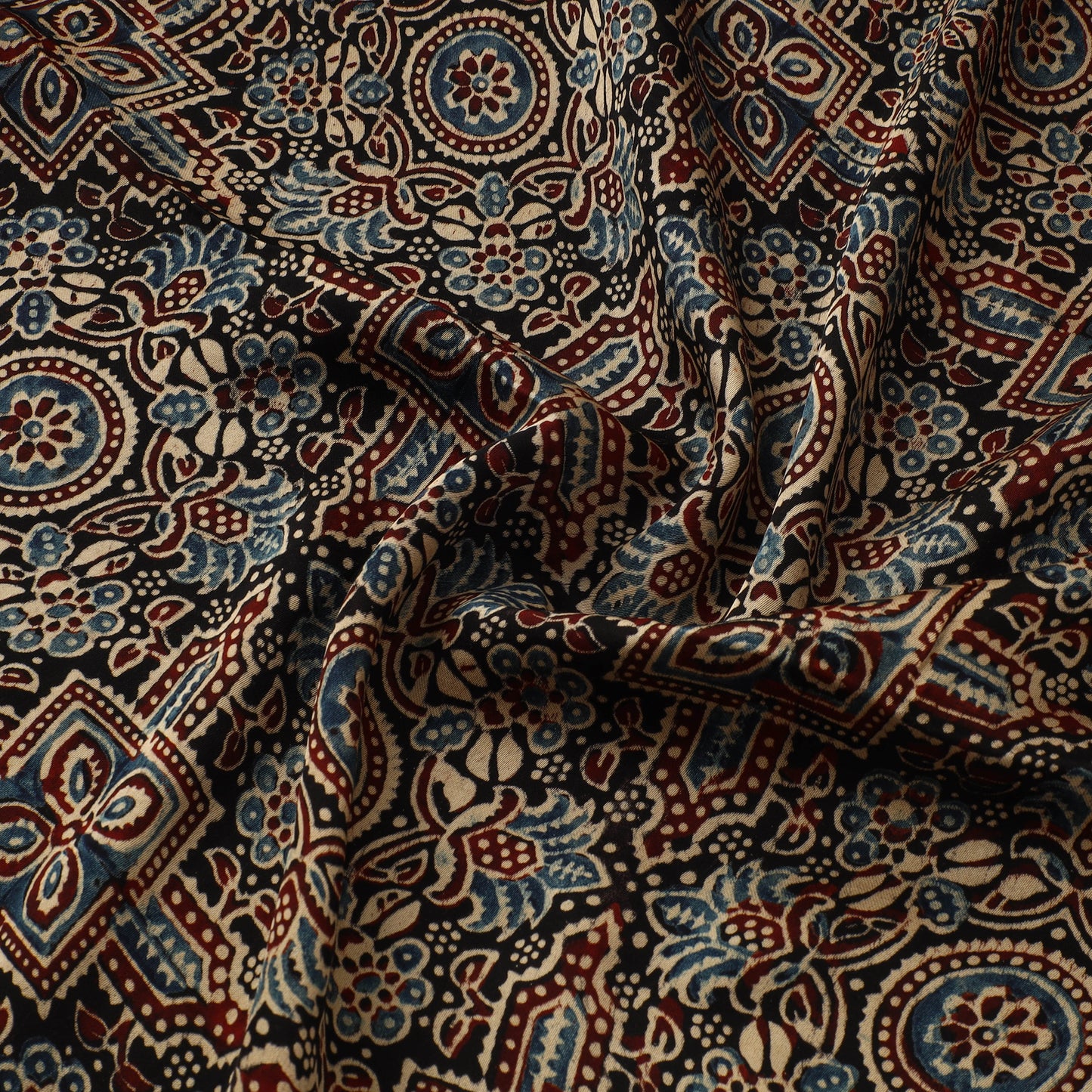 Multicolor - Ajrakh Hand Block Print Natural Dyed Modal Silk Fabric 47