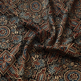 Multicolor - Ajrakh Hand Block Print Natural Dyed Modal Silk Fabric 47
