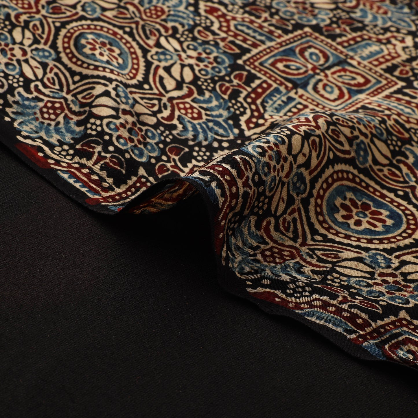 Multicolor - Ajrakh Hand Block Print Natural Dyed Modal Silk Fabric 47