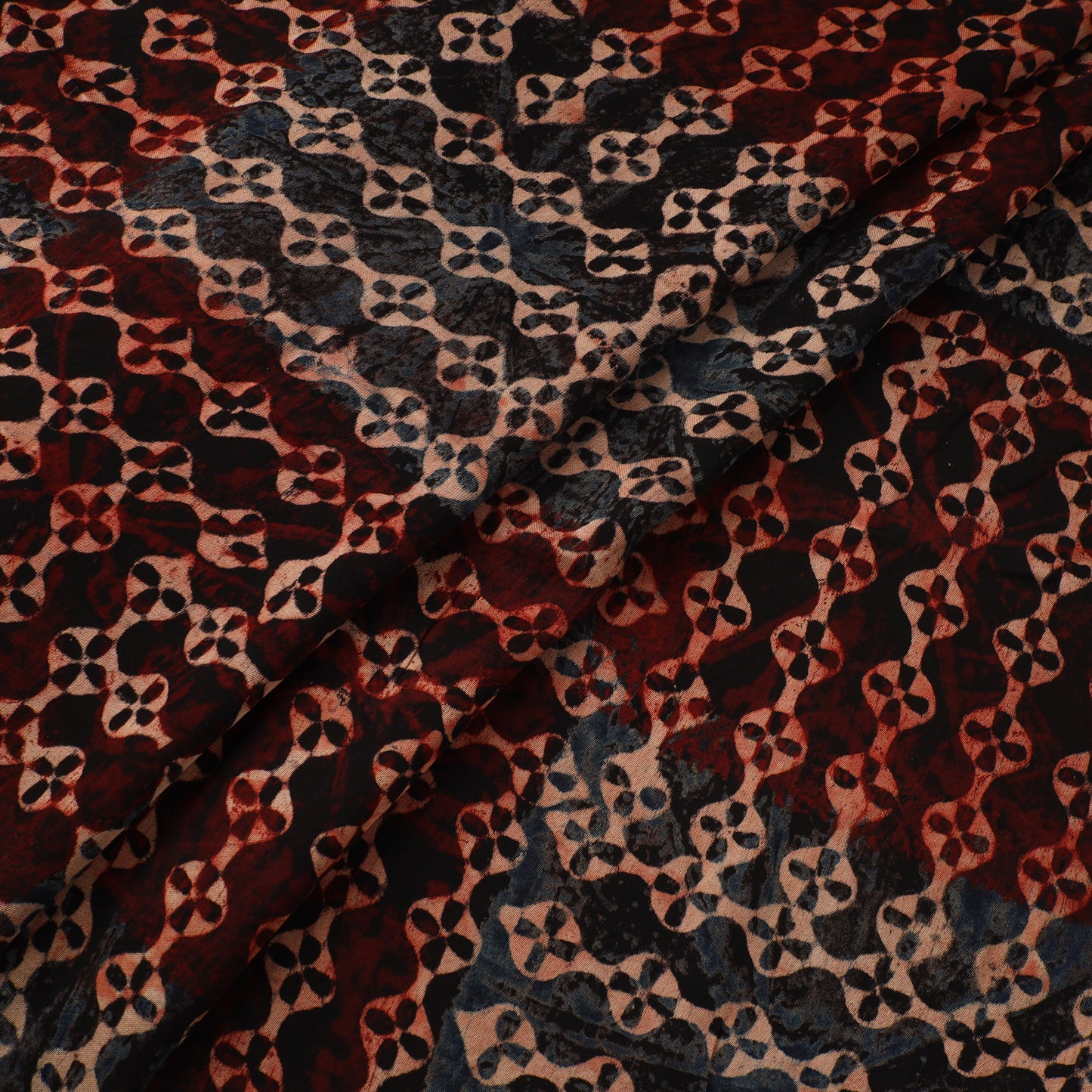 Ajrakh Hand Block Print Natural Dyed Modal Silk Fabric 43