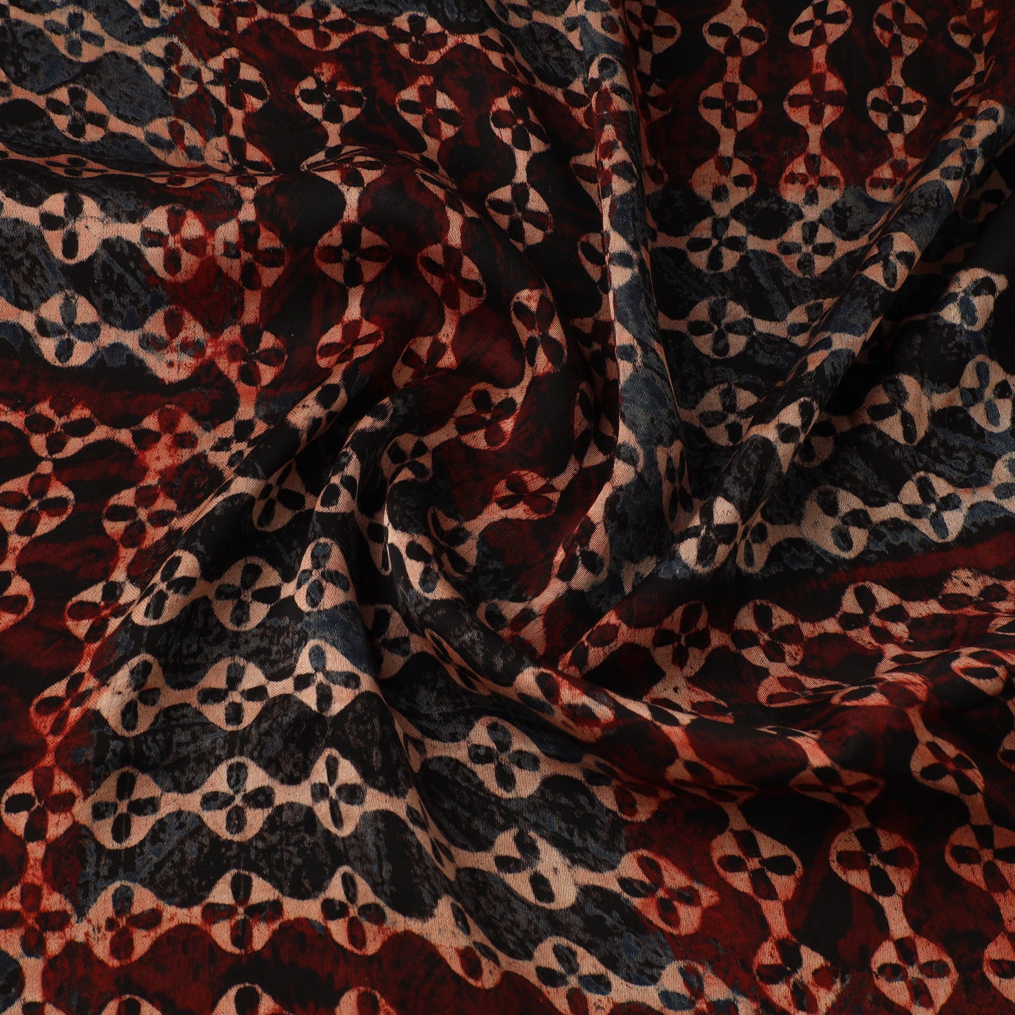 Ajrakh Hand Block Print Natural Dyed Modal Silk Fabric 43