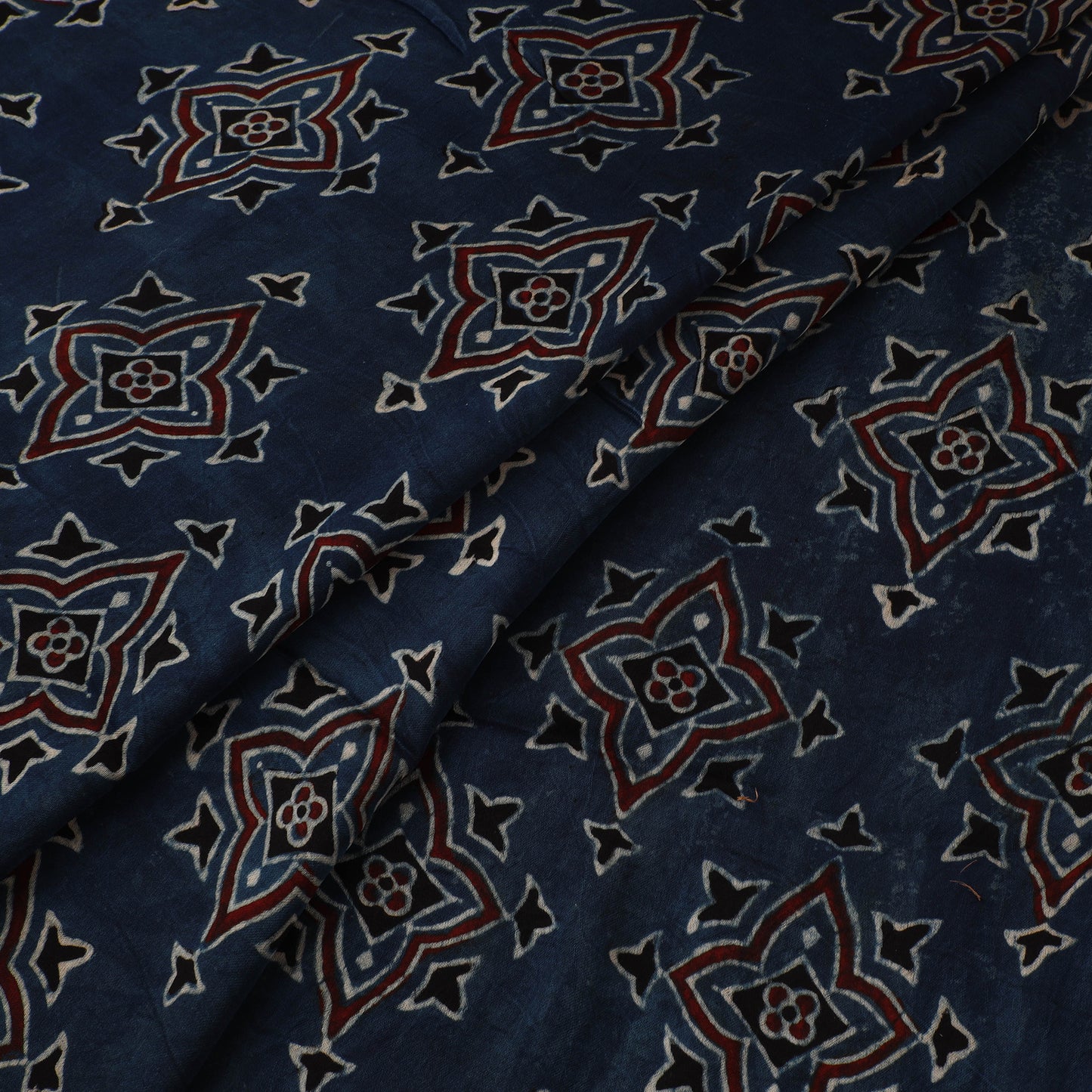 Blue - Ajrakh Hand Block Print Natural Dyed Modal Silk Fabric 48