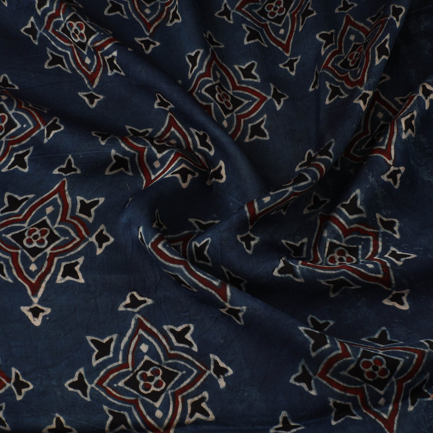Blue - Ajrakh Hand Block Print Natural Dyed Modal Silk Fabric 48