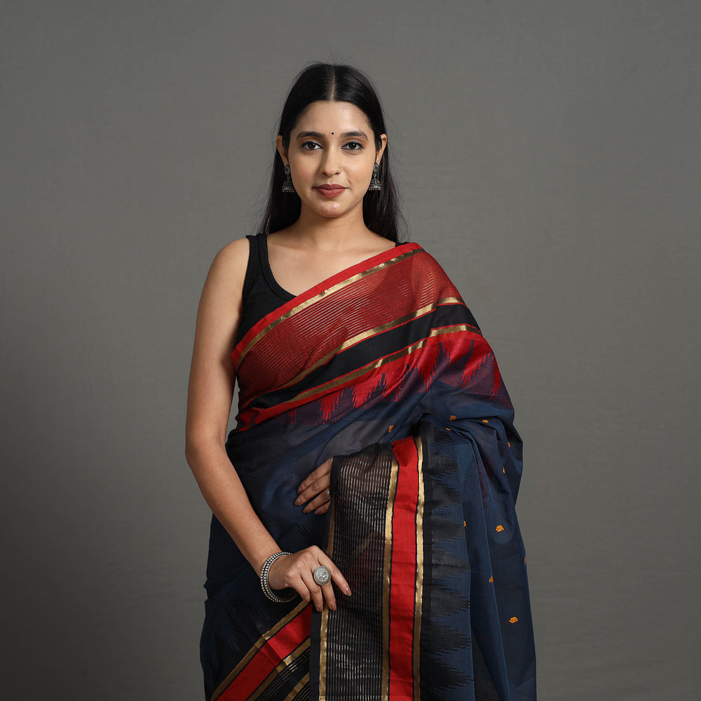 Blue - Kanchipuram Cotton Saree with Buti & Thread Border 36