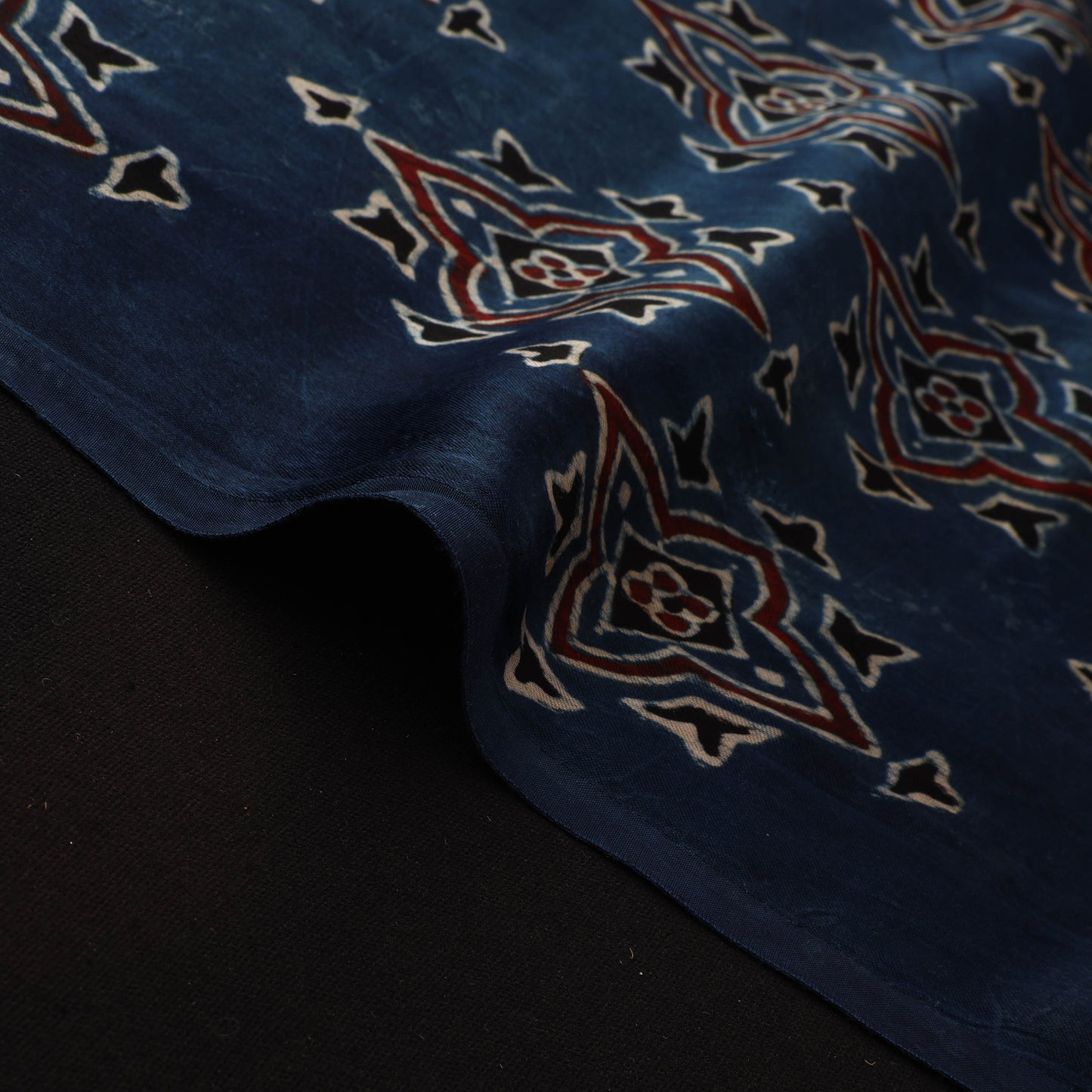 Blue - Ajrakh Hand Block Print Natural Dyed Modal Silk Fabric 48