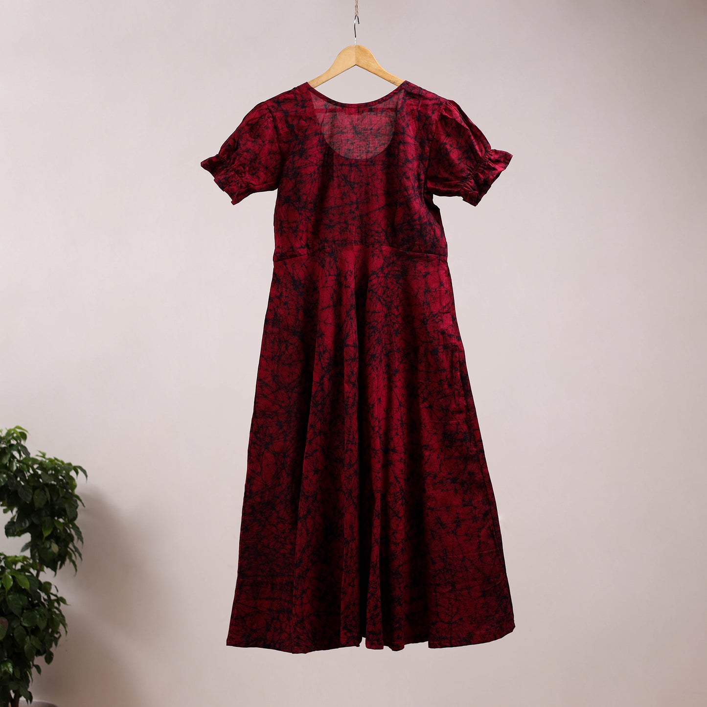 Red - flared cotton batik dress 10 - handcrafted