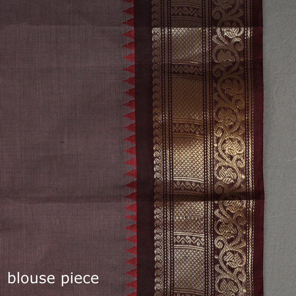 Brown - Kanchipuram Cotton Saree with Buti & Thread Border 35