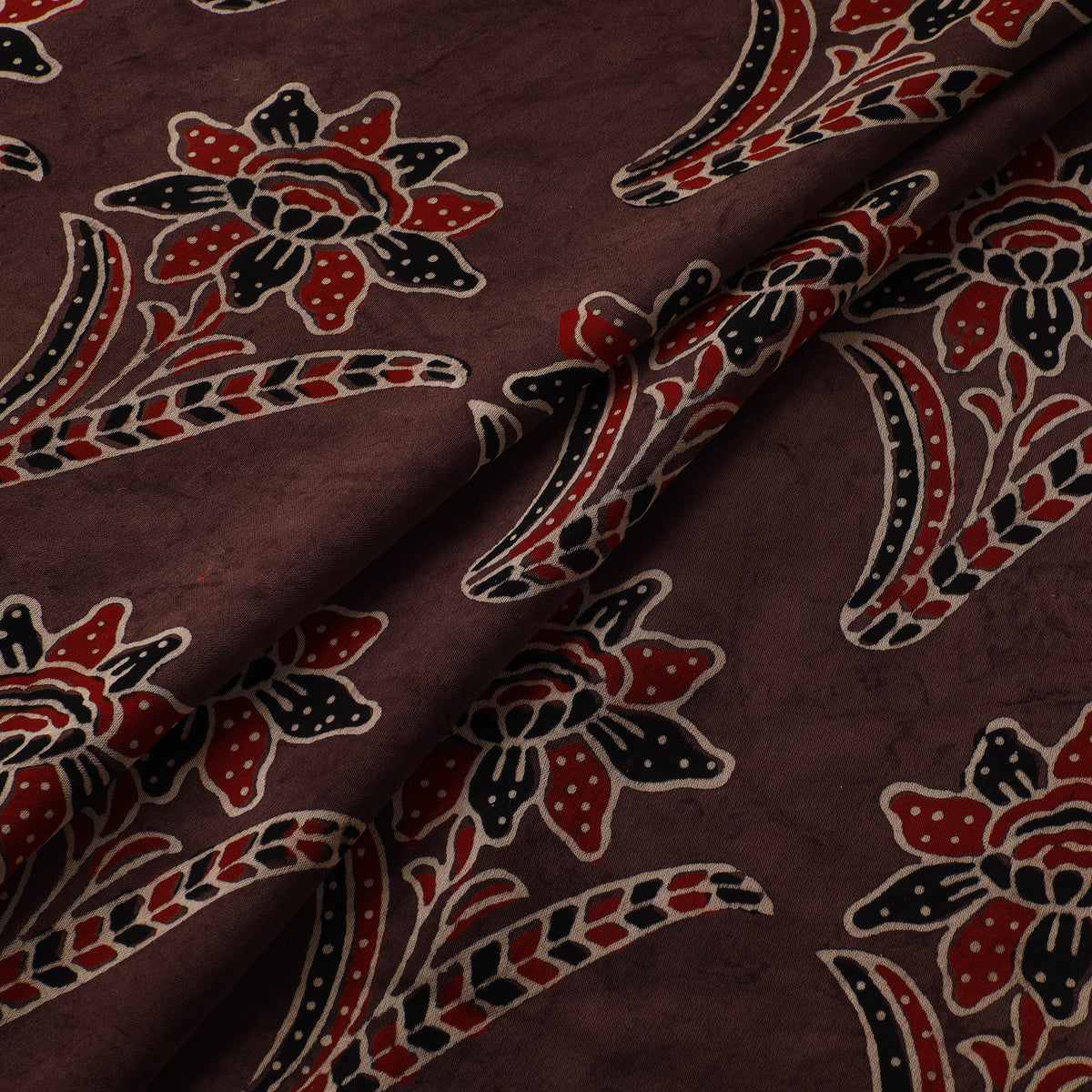 Brown - Ajrakh Hand Block Print Natural Dyed Modal Silk Fabric 52