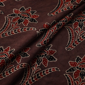 Brown - Ajrakh Hand Block Print Natural Dyed Modal Silk Fabric 52