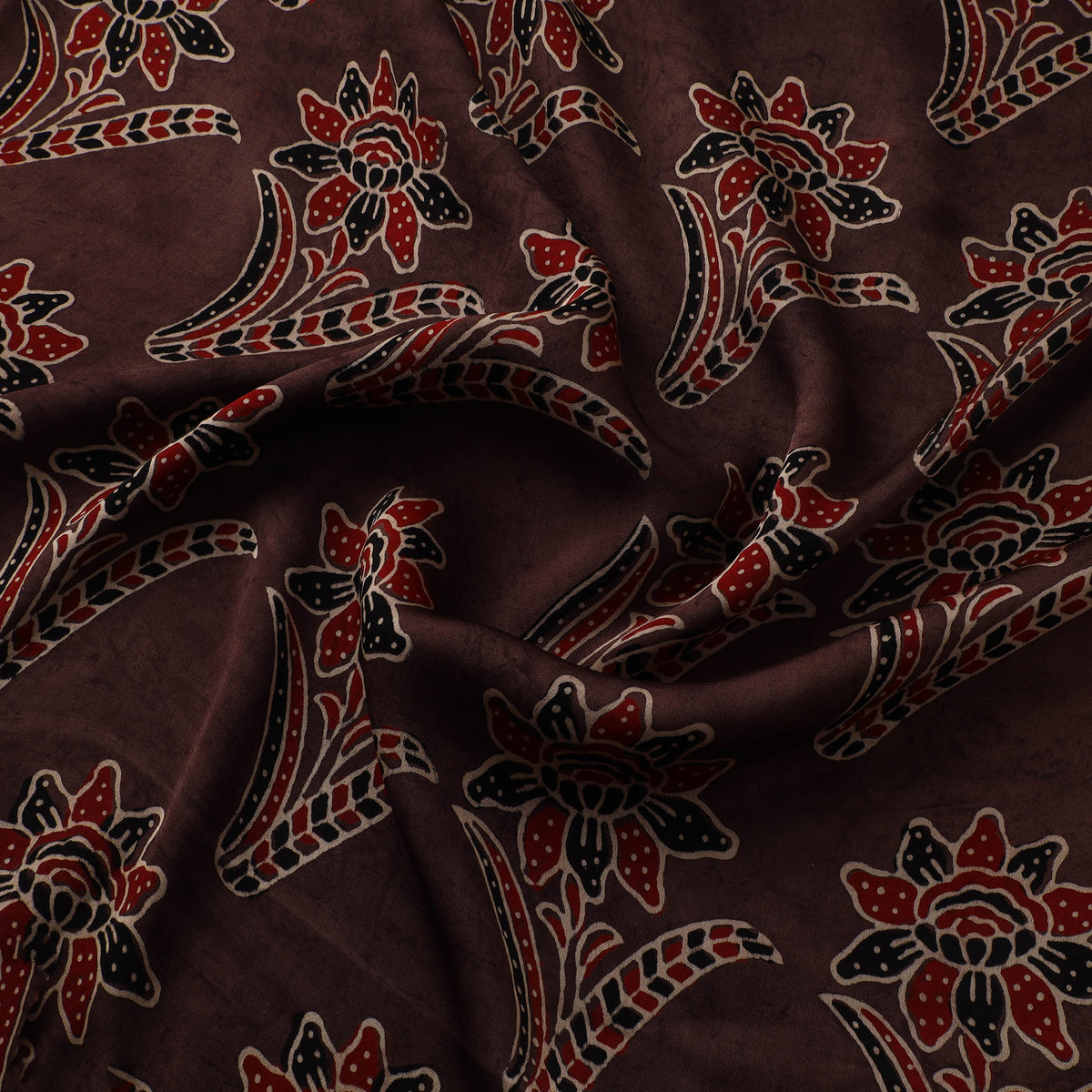 Brown - Ajrakh Hand Block Print Natural Dyed Modal Silk Fabric 52