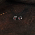 Red - antique silver finish oxidised toe rings (adjustable)