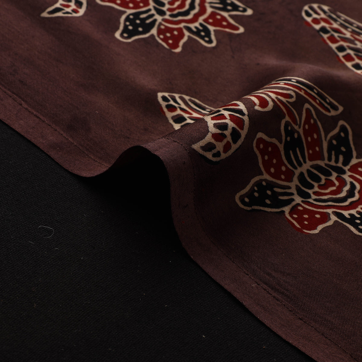 Brown - Ajrakh Hand Block Print Natural Dyed Modal Silk Fabric 52