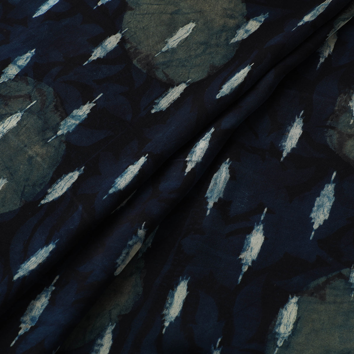 Blue - Ajrakh Hand Block Print Natural Dyed Modal Silk Fabric 53