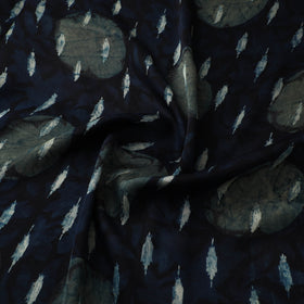 Blue - Ajrakh Hand Block Print Natural Dyed Modal Silk Fabric 53
