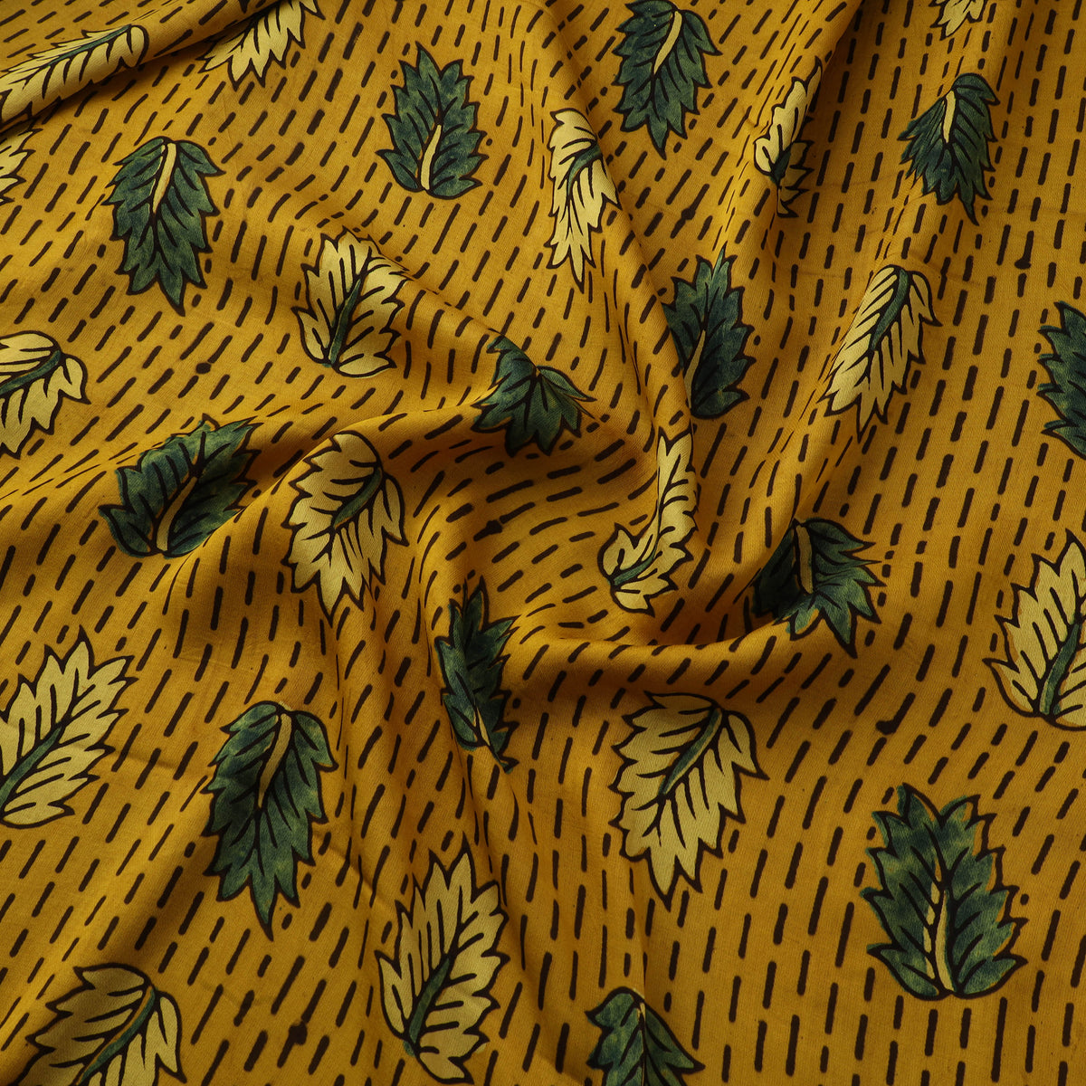 Yellow - Ajrakh Hand Block Print Natural Dyed Modal Silk Fabric 54