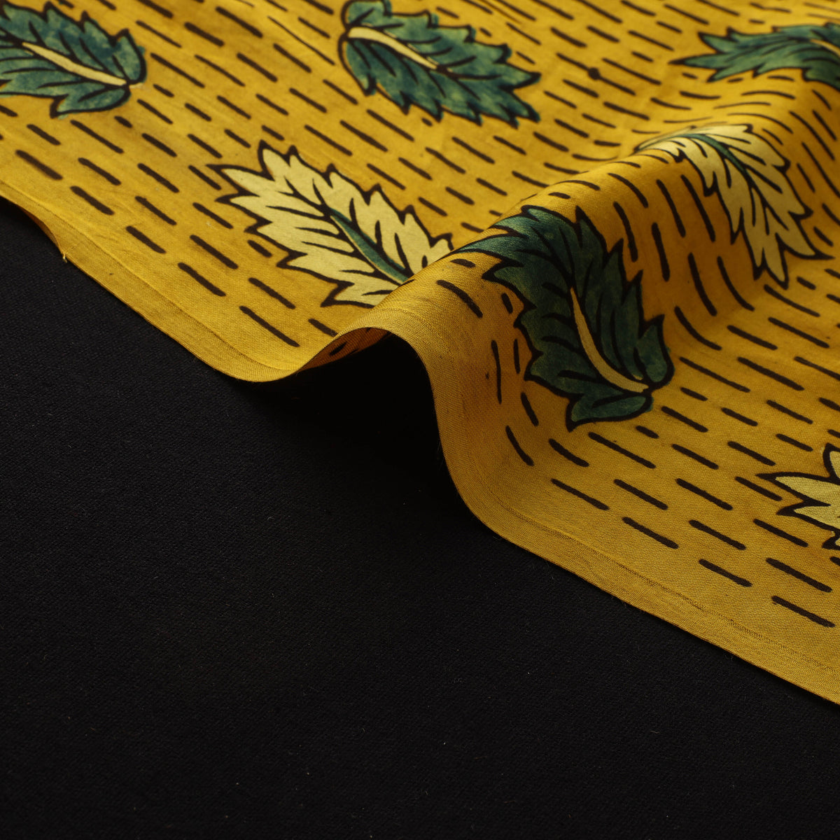 Yellow - Ajrakh Hand Block Print Natural Dyed Modal Silk Fabric 54