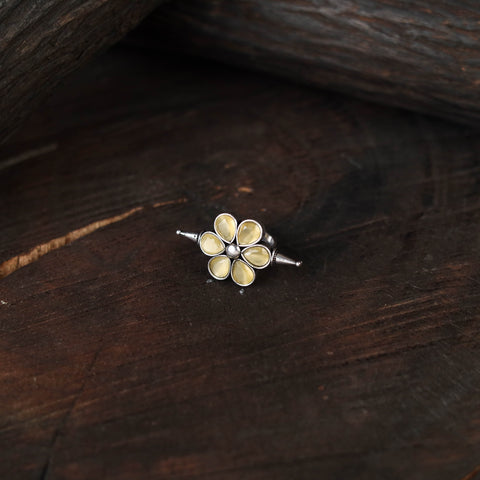 Yellow - antique silver finish oxidised stone work ring 44