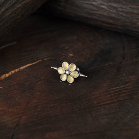 Yellow - antique silver finish oxidised stone work ring 44