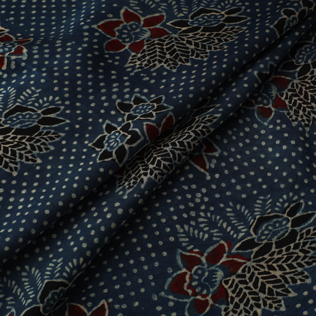 Blue - Ajrakh Hand Block Print Natural Dyed Modal Silk Fabric 56