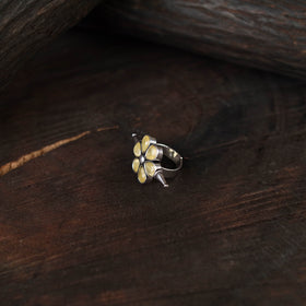 Yellow - antique silver finish oxidised stone work ring 44