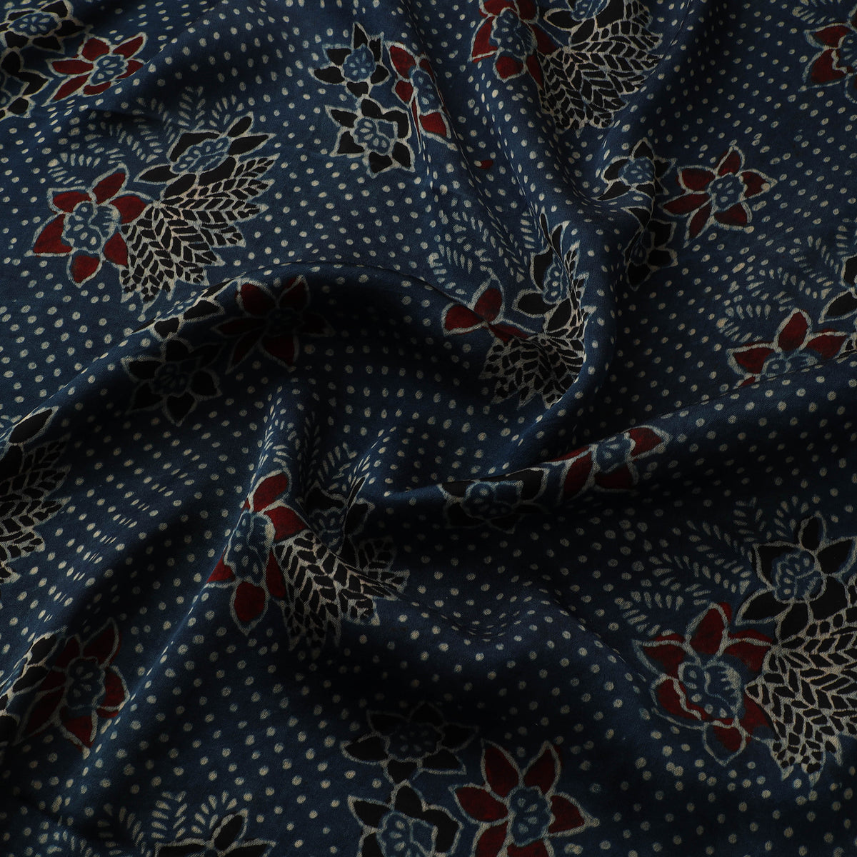 Blue - Ajrakh Hand Block Print Natural Dyed Modal Silk Fabric 56