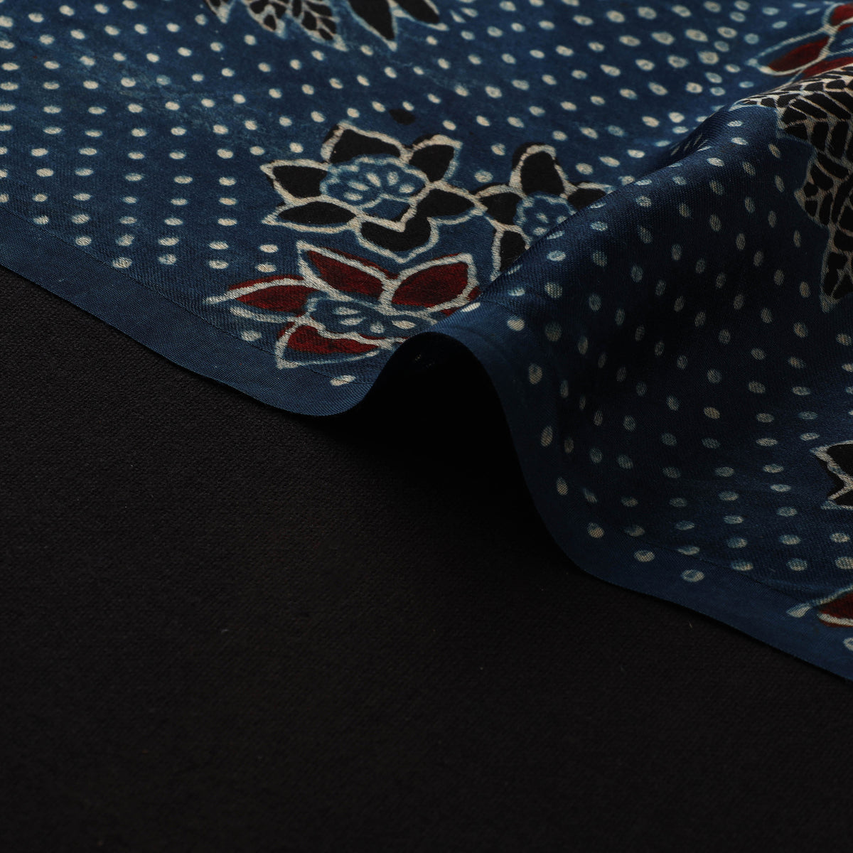 Blue - Ajrakh Hand Block Print Natural Dyed Modal Silk Fabric 56